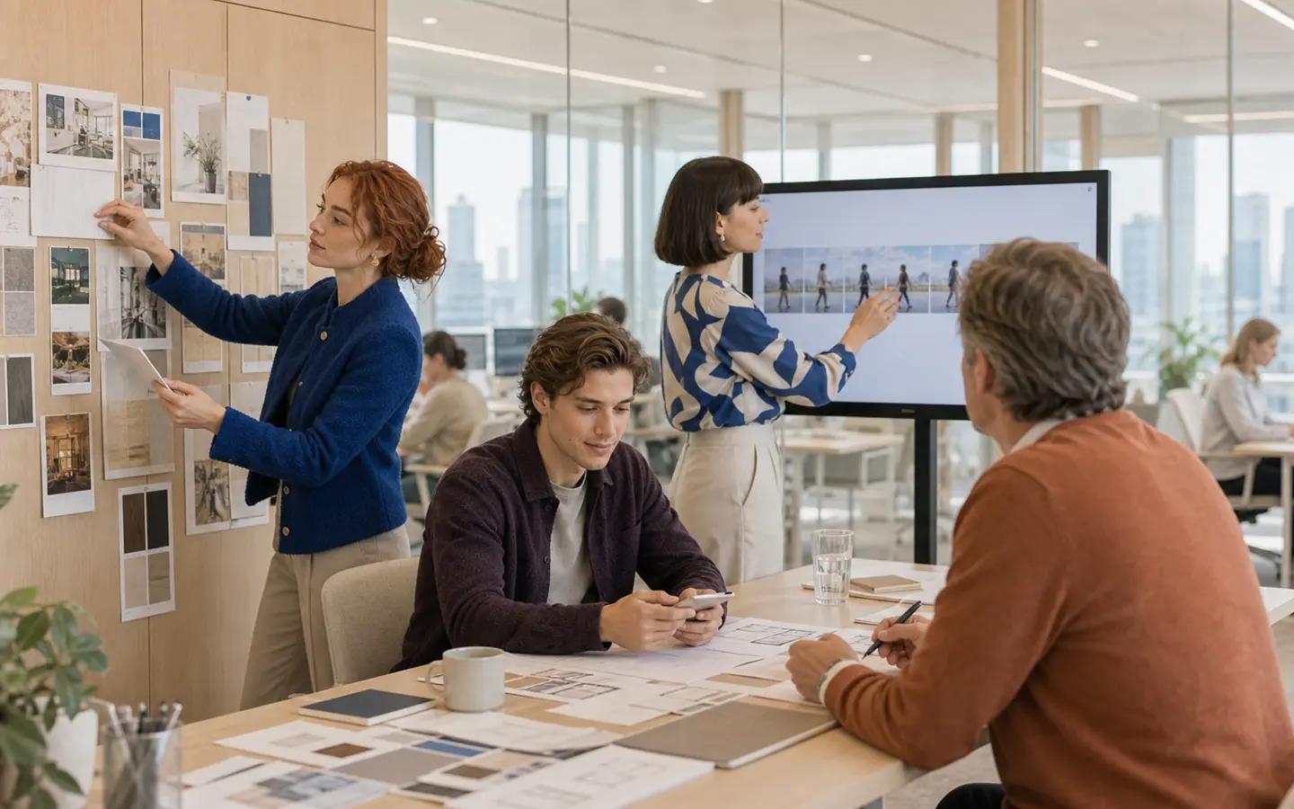 Alquis team reviewing design work in a modern Warsaw office
