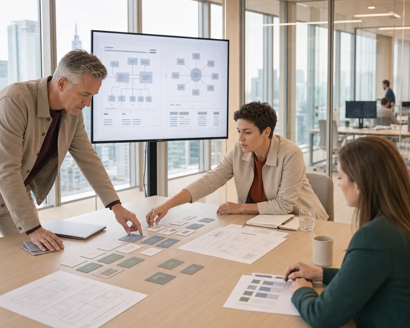 Technical team and client comparing CMS and custom website architectures