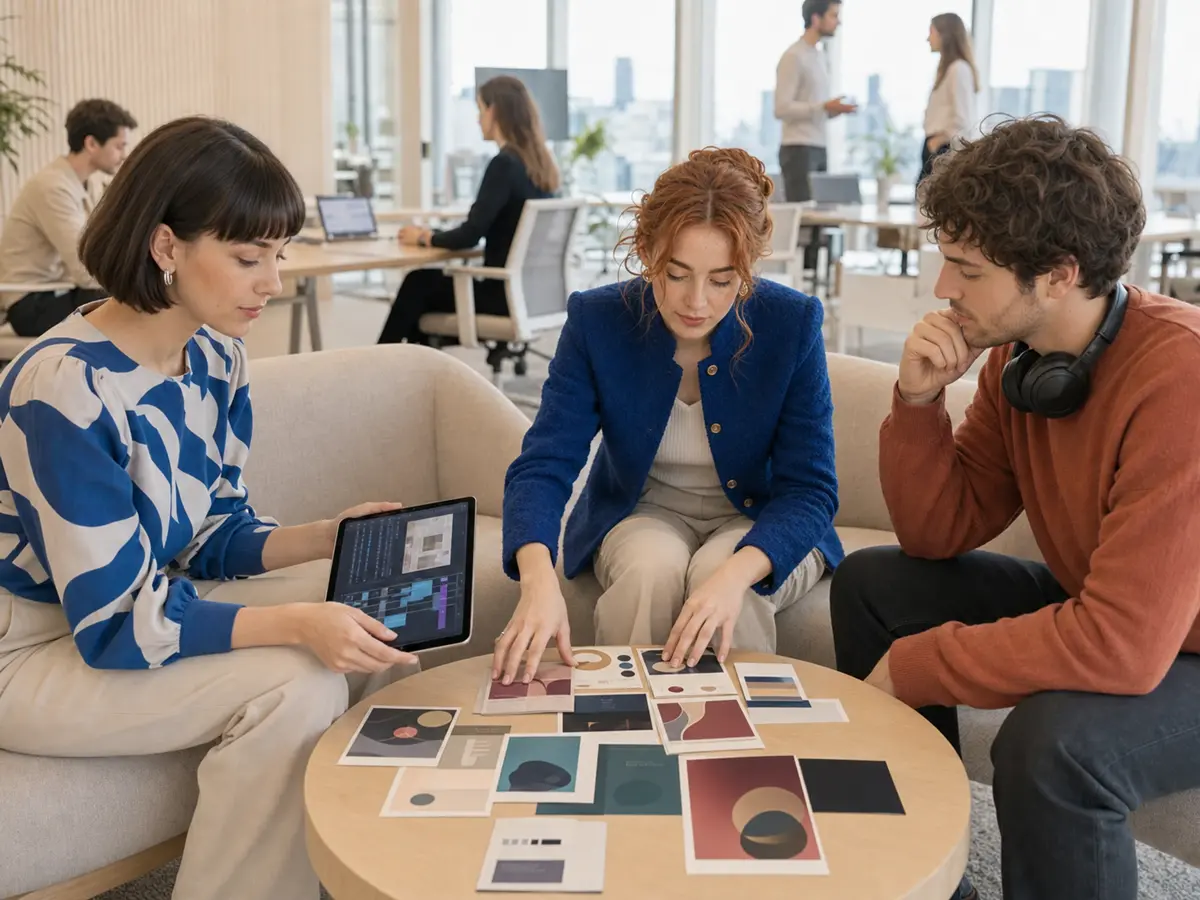 Design team reviewing an artist platform experience with a music client