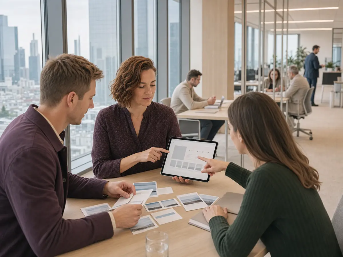 UX team and travel client reviewing a digital booking journey