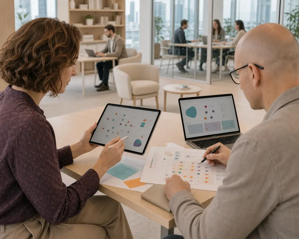 UX- und Accessibility-Spezialisten analysieren Audit-Ergebnisse vor einem Redesign